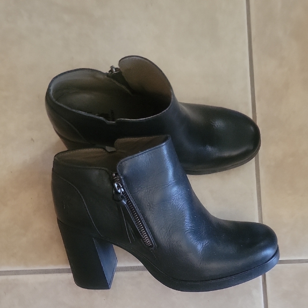 Fly London Black Heeled Boots with Side Zipper